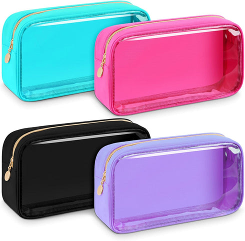Hushee 4 Pcs Clear Nylon Makeup Bag for Women Christmas Gifts Preppy Cosmetic Bag PVC Travel Toiletry Bag Zipper Pouch Waterproof Storage Organize...