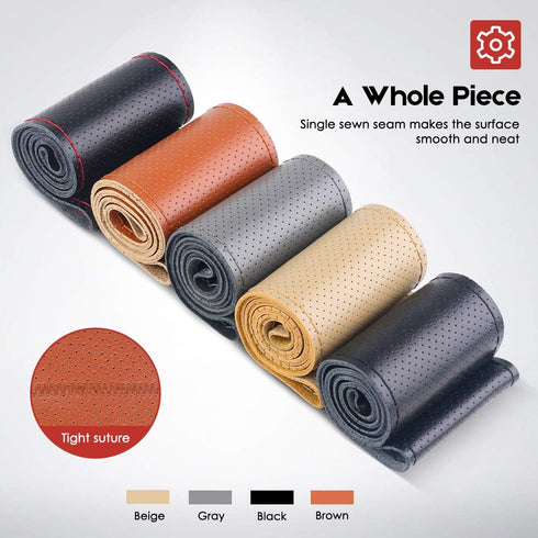 Universal Leather Car Steering Wheel Cover, Stitch On Wrap (Size M4, Gray)...