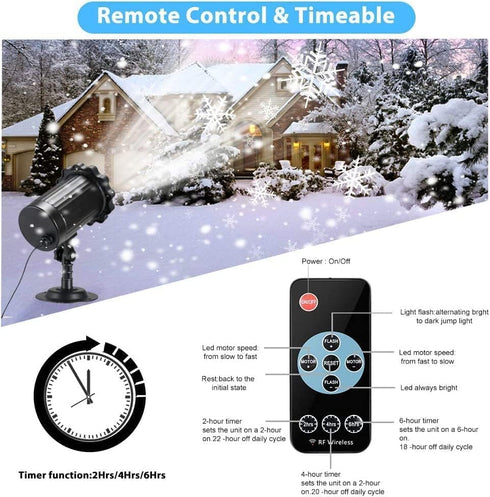 Snow Projector Lights, Christmas Snowflake Night Projection Lamp, IP65 Waterproof Outdoor LED Snow Spotlight for Halloween Holiday Party Home Deco...