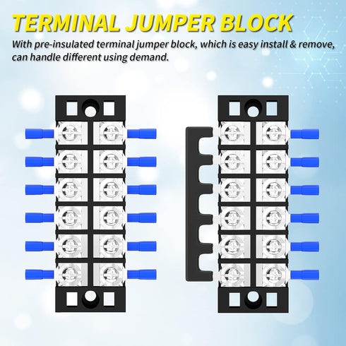 Joinfworld 35A Terminal Block 6 Position Screw Terminal Strip Dual Row with Cover & 6 Position Pre-Insulated Terminal Jumper Block -2pcs...