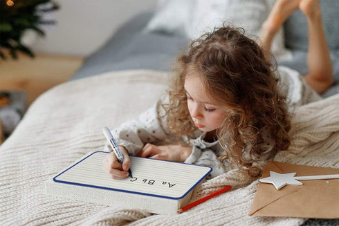 Magnetic Dry Erase Board, Double Sided 9" x 12" Small White Board, Ruled - Blank Blue Framed Mini Dry Erase Board, Portable Whiteboard for Kids, G...