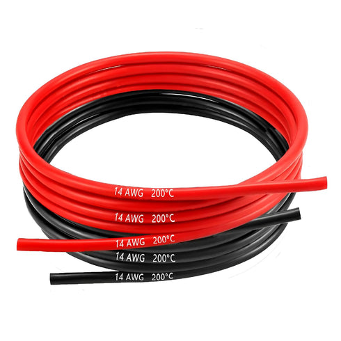 MMOBIEL 14 AWG Electrical Silicone Wire - 14 Gauge (2,08mm²) Tinned Copper Cable - 2 Separate Wires Red & Black Each 1,5 m / 5 ft for RC, Drones, ...