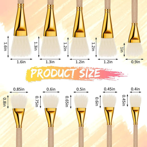10 Pieces Gilding Brush Gold Leaf Paint Brush Goat Hair Duster Gold Paint Brush Sweep Mop 10 Types Metallic Foil Flakes Paint Brush for Gold Foil ...