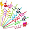 24pcs Farm Animals Party Favor Straws,Reusable Drink Birthday Party Straws,Chicken Sheep Horse Cow Pig Farm Party Supplies With 2 Cleaning Brushes...