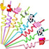 24pcs Farm Animals Party Favor Straws,Reusable Drink Birthday Party Straws,Chicken Sheep Horse Cow Pig Farm Party Supplies With 2 Cleaning Brushes...