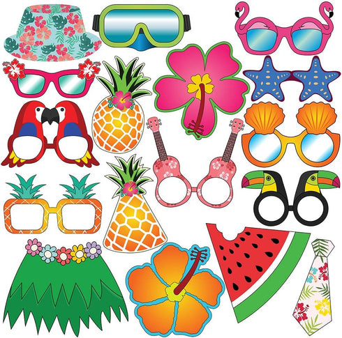 Luau Party Photo Prop Set - 40 pcs - Hawaii - Aloha -Tropical - Tiki - Summer Themed Beach and Pool Party Decoration, Favors & Supplies...