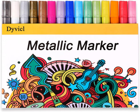 Dyvicl Metallic Marker Pens, Metallic Paint Markers Medium Tip Paint Pens for Rock Painting, Black Paper, Card Making, Scrapbooking Crafts, DIY Ph...