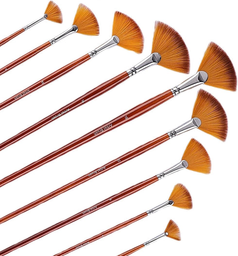 Fan Paint Brush Set of 9 Pcs, Professional Artist Acrylic Paint Brushes Set with Long Wood Handles Anti-Shedding Nylon Hair for Acrylic Watercolor...