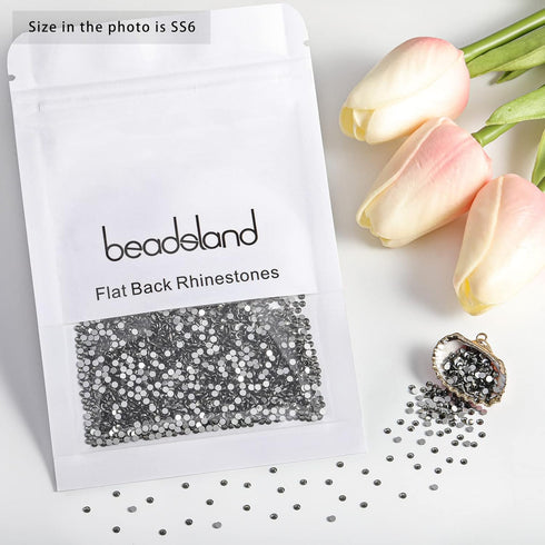 beadsland Flat Back Crystal Rhinestones Round Gems for Nail Art and Craft Glue Fix,Black Diamond (1.9-2.0mm) SS6/1440pcs...