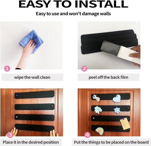8 Pcs Black Felt Pin Board Bar Strips Bulletin Board ?Self-Adhesive Bulletin Board Bar Strips?Cork Boards for Walls with 35 Pushpins, for Paste No...