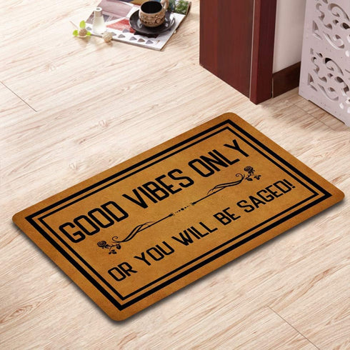 Good Vibes Only Or You Will Be Saged Doormat Funny Doormat Sayings Front Door Mat Rubber Non Slip Backing Funny Welcome Mat Indoor Outdoor Rug 23....