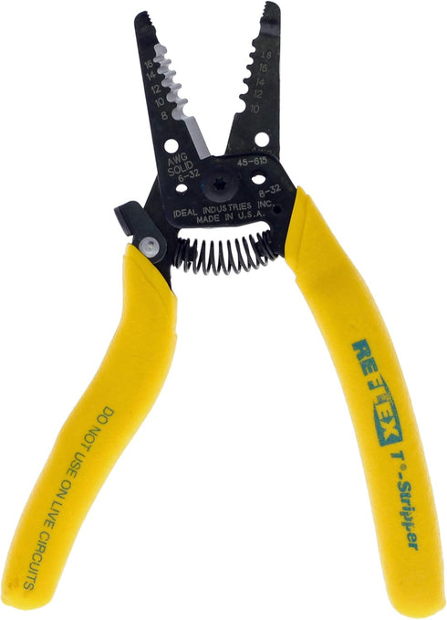 IDEAL Electrical 45-615 Reflex Super T Stripper - 8-18 AWG Solid, Yellow, Wire Stripper, Plier Nose, Slide Lock, Textured Grips...