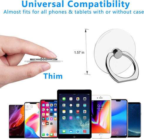 Cell Phone Ring Holder Stand 5 Pack, Transparent Phone Ring Holder Finger Kickstand 360° Degree Rotation Clear Phone Ring Grip Compatible iPhone C...