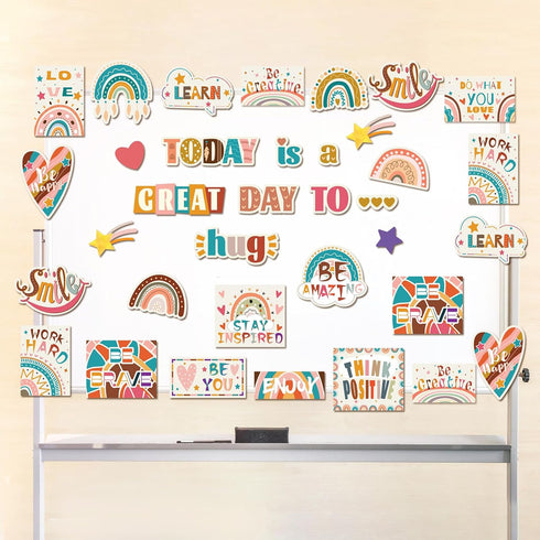 Boho Rainbow Classroom Decor Rainbow Bulletin Board Set Rainbow Clouds Star Heart Bulletin Board Boho Birthday Party Cutouts Motivational Rainbow ...