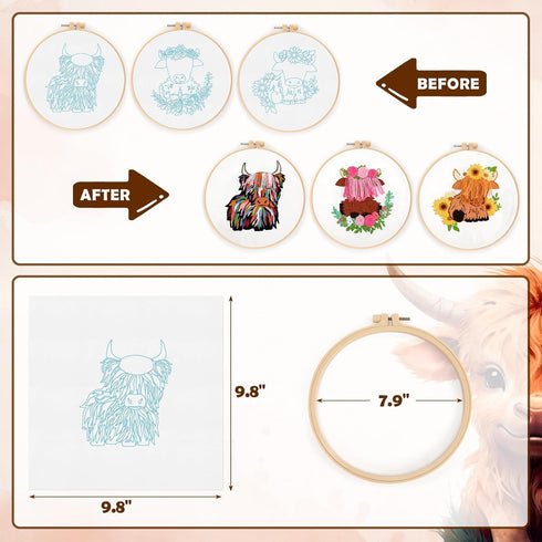 Embroidery Kits Highland Cow Cross Stitch Sunflower Rose Rainbow Patterns and Instructions for Beginners Adults Starter Animal DIY Decor Needlepoi...