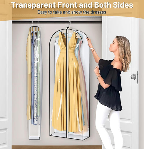 MISSLO 65" Clear Garment Bags for Hanging Clothes 4" Gusseted Dress Bags for Gowns Long Dress Cover for Closet Storage Dress Protector Bag, 2 Pack...