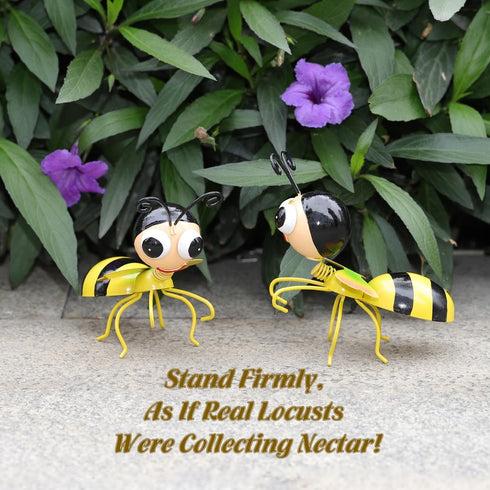 Lewondr Bee Metal Wall Art, 3D Bee Metal Wall Sculpture, Hanging Outdoor Wall Decor Fence Decoration for Garden, Yard, Patio, Indoor Home, Set of ...
