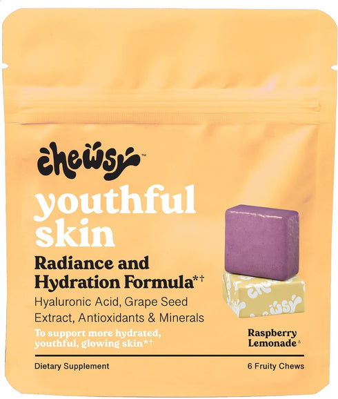 Youthful Skin, Fruity Chews Vitamins, Radiance & Hydration Formula, Hyaluronic Acid, Grape Seed Extract, Antioxidants & Minerals, Vitamins Raspber...