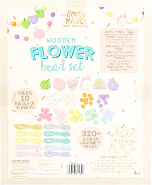 Story Magic Wooden Flower Bead Set, Over 300 Large Hole Wood Beads & Charms for Beading Bracelets, Bracelet Making Kit, Flower Bracelet Kit, Whims...