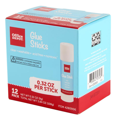 Office Depot Brand Glue Sticks, 0.32 Oz, Clear, Pack Of 12 Glue Sticks...