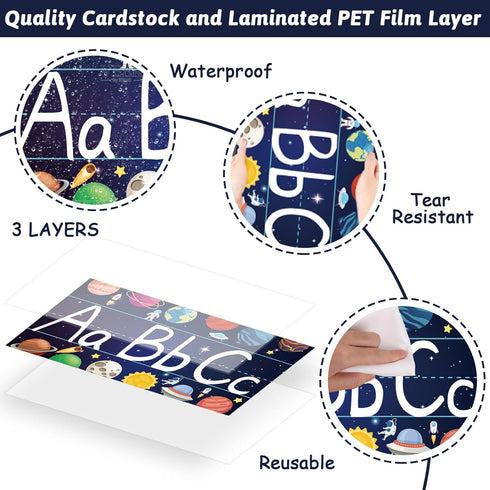 gisgfim 12 Pieces Alphabet Bulletin Board Strips Set Outer Space Alphabet Line ABC Alphabet Banner & Number Border Space Posters for Preschool Kin...