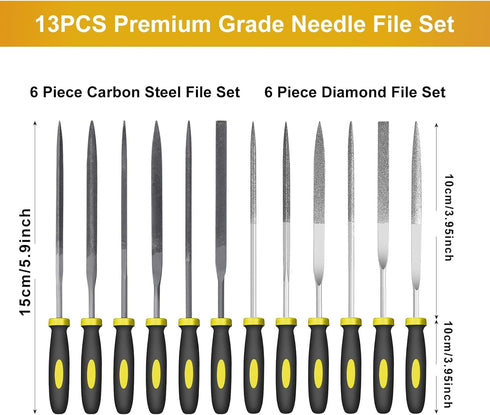 Small File Set, Needle Diamond Files 13PCS, 6pcs Jewlers Files & 6pcs Steel Files for Precision Metal File Work, Wood Files, Plastic Carving Tool ...