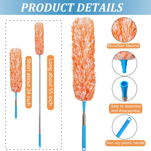 4 Upgraded 55-inch Long Microfiber Dusters with Telescopic Handle More Durable Fibers, Feather Dusters Perfect for household cleaning, office clea...