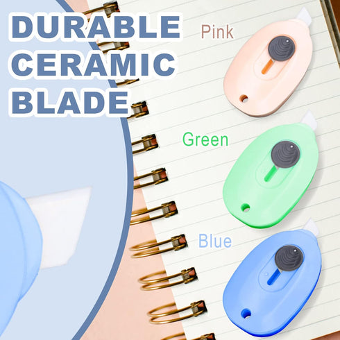 Sonuimy Mini Ceramic Box Cutter, 3pcs Safety Package Box Opener, Retractable Utility Knife Ceramic Blades with Keychain Hole (Pink Green Blue)...