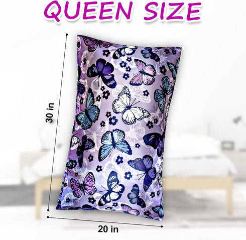 Satin Pillowcase for Hair and Skin, Soft Satin Pillow Cases Queen Size Pack of 2, Cooling Silk Satin Pillowcase Set with Envelope Closure (20’’x30...