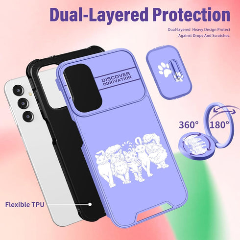 (2in1 for Samsung Galaxy A13 5G Case for Women Cute Cats Girls Phone Cover Girly Kawaii Pretty Teens Purple Animals Design with Camera Cover and R...