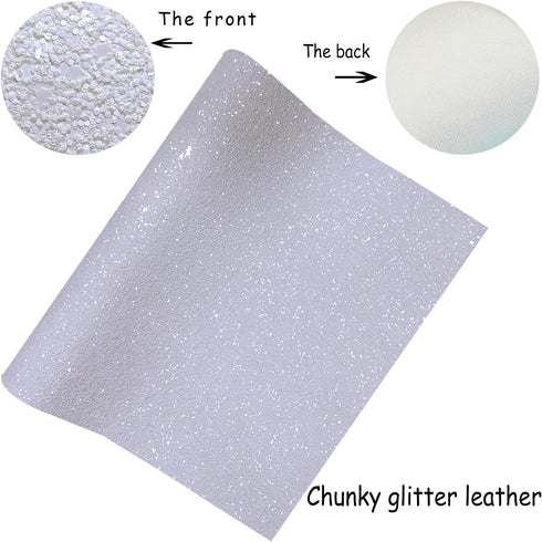 Sparkly Snow White Chunky Glitter Faux Leather Roll 12 x 52 inch Shiny Solid Color Winter Fabric for Cricut Bows Earrings Crafts (18015#1)...