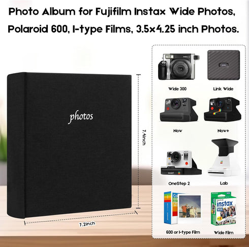 Photo Album for Fujifilm Instax Wide 300 Camera, Linen Cover, 120 Pockets Photo Album with Writing Space for Polaroid Now OneStep2 OneStep+ Instan...