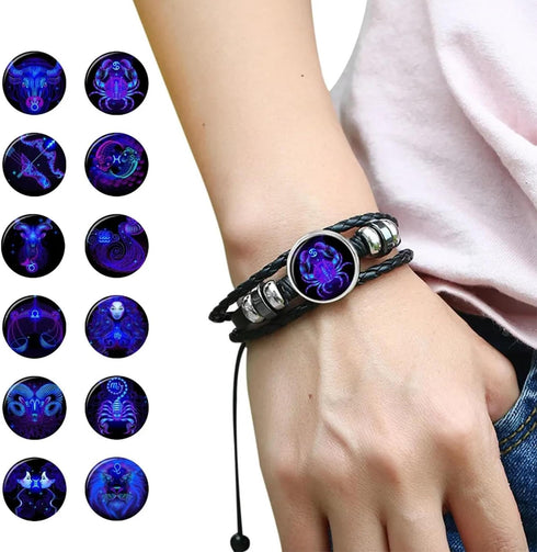 Vintage Zodiac Constellation Bracelets Zodiac Guardian Bracelet Black Leather Bracelet Adjustable Handmade Woven Bracelet Birthday Jewelry for Wom...