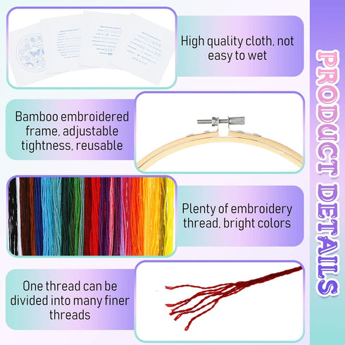 Sherr 9 Sets Embroidery Stitch Beginners Practice Kits Cross Stitch Kits to Learn Different Stitches Crochet Punch Needlepoint Kits for Kids Adult...