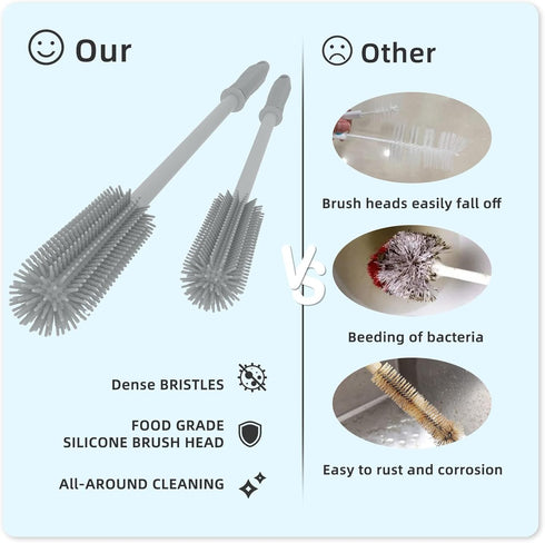 Silicone Bottle Cleaning Brush | 2 Pack| 15.7”+12.6” Water Bottle Brush Cleaner Brush for Hydro Flask,Glassware,Vacuum Sports Bottle&Vases,Water B...