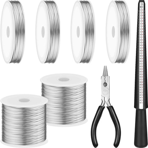 Hotop Jewelry Wire for Jewelry Making 18/20/22 Gauge Craft Wire with Pliers & Ring Sizer Beading Jewelry Aluminum Craft Wire (3 Rolls,Silver,1mm,0...