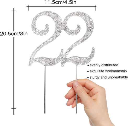 22 Years Birthday Cake Topper - New Best Crystal Rhinestone 22nd Wedding Anniversary Or 22 Years Old Cake Topper Party Decoration Silver...