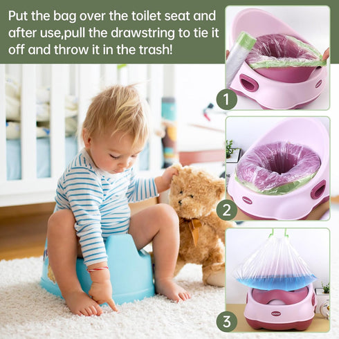 100 Pack Potty Chair Liners with Drawstring,Training Toilet Seat Potty Bags,Disposable Cleaning Bag for Kids Toddler Adults Pet Outdoors(44 x 24 c...