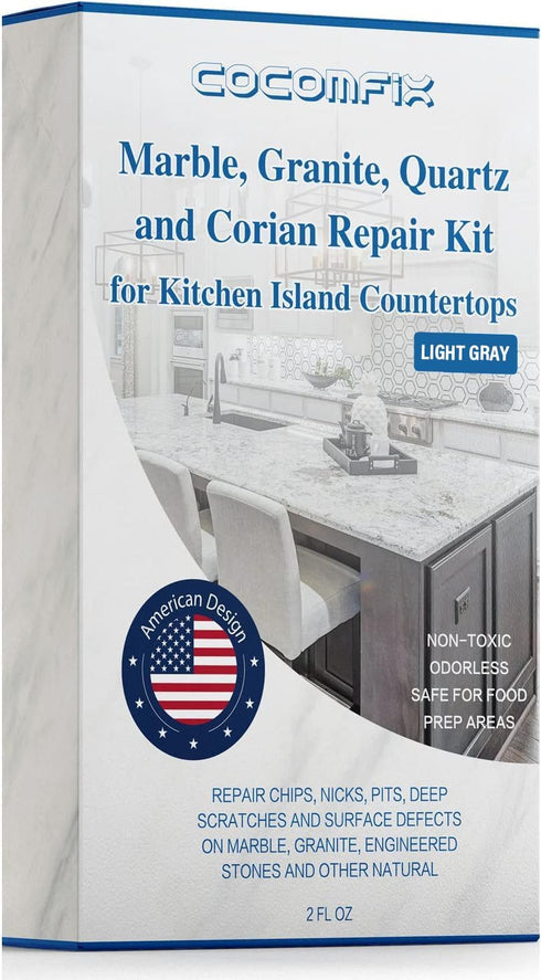 Quartz Countertop Chip Repair Kit(Light Gray), Marble and Granite Repair to Fix Nicks, Chips or Scratches on Granite, Marble Porcelain, Corian, Tr...