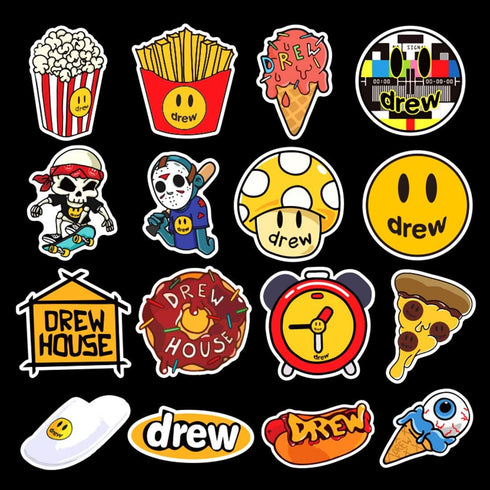 50Pcs Fashion Brand Logo Drew House Cool Stickers for Water Bottle Cup Laptop Guitar Car Motorcycle Bike Skateboard Luggage Box Vinyl Waterproof G...