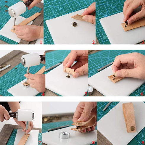 Leather Snap Fasteners Kit, Press Stud Stainless Steel Buttons for Marine Boat Canvas with Punching Tool Set Tool Kit (2 Components, 40 Pcs for Ea...