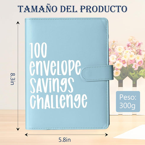 100 Envelope Challenge Binder, A5 Money Saving Budget Binder with Cash Envelopes, 52 Weeks Money Saving Challenge Binder for Budgeting & Challengi...