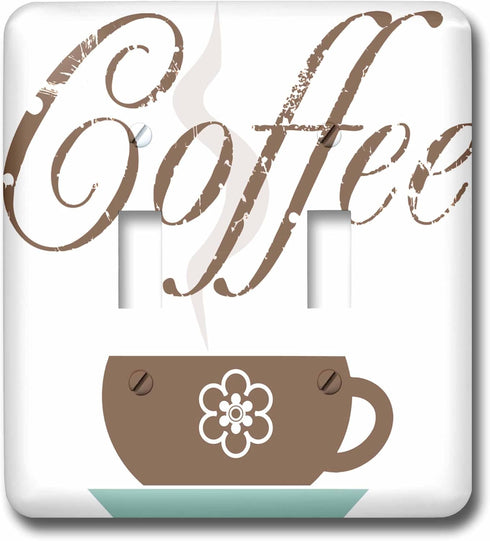 3dRose lsp_211048_2 Grunge Beige and Aqua Cup with The Word Coffee Double Toggle Switch...