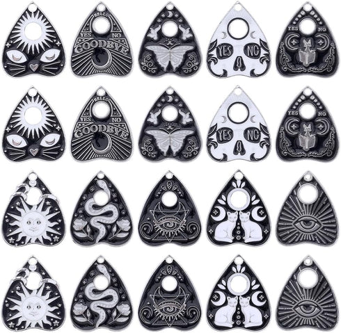 SUNNYCLUE 1 Box 20Pcs 10 Styles Tarot Charms Bulk Enamel Magic Charm Black Silver Alloy Cat Halloween Ouijas Heart Gothic Charm for Jewelry Making...