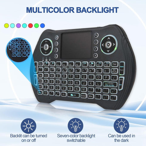 EASYTONE Backlit Mini Wireless Keyboard with Touchpad Mouse Combo Remote Control with Rechargeable Li-ion Battery and Multimedia Keys for Android ...