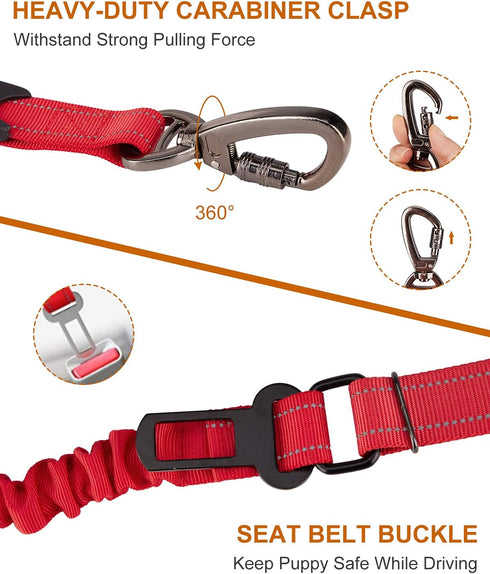 6FT Heavy Duty Dog Leash - Tactical Dog Bungee Leash No Pull Shock Absorption with Car Seat Belt Buckle & Traffic Handle for Safety - Multifunctio...