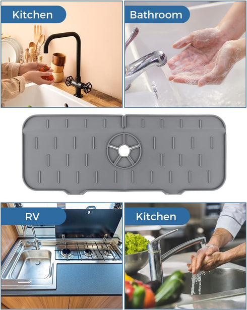 Kitchen Sink Splash Guard - Silicone Faucet Handle Drip Catcher Tray, Dish Soap Dispenser and Sponge Holder Mat Behind Faucet, Kitchen Gadgets Sin...