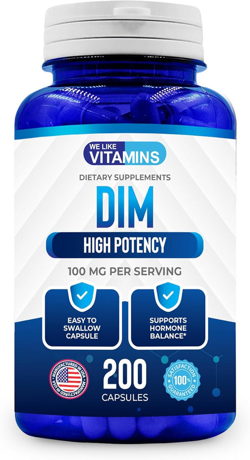 We Like Vitamins DIM 100mg 200 Capsules - 200 Day Supply - Diindolylmethane DIM Supplement for Support with Healthy Estrogen and Hormone Levels...