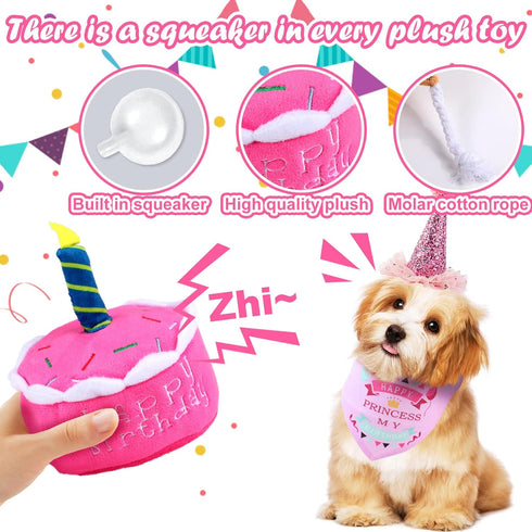 DoreenBow 5 Pack Dog Birthday Toys for Small Dogs Birthday Cake Squeaky Dog Toy Chew Toys Puppy Teething Toys Plush Birthday Box Gift for Dogs...