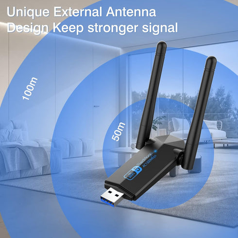 USB WiFi Adapter, ElecMoga 1300Mbps WiFi Dongle USB 3.0 Dual Band 5G/2.4G Wireless Network Adapter for Desktop Laptop PC, Dual 5dBi Antennas, Supp...